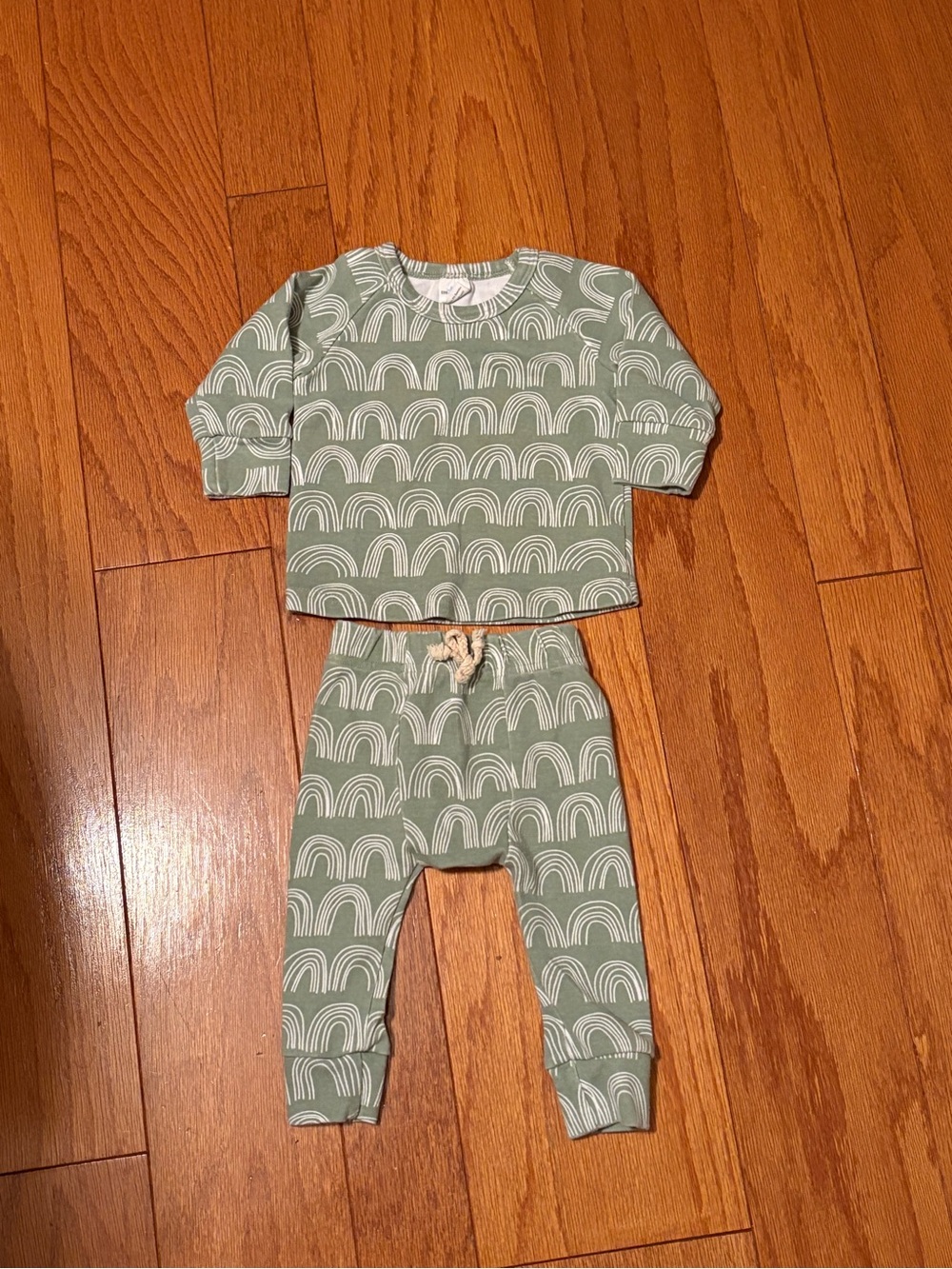 Little One Shop Sage Green Rainbow Print Set 6-12 month